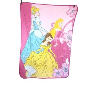 VTG Y2K Disney Princess Floral Quilt Blanket Aurora Cinderella Belle STAINs READ